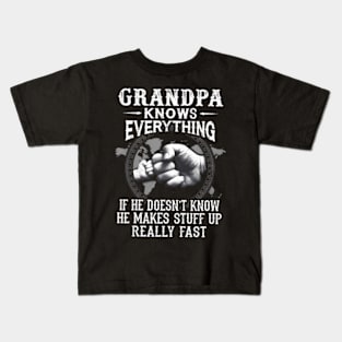 Grandpa Knows Everything Fist Bump Father'S Day Kids T-Shirt